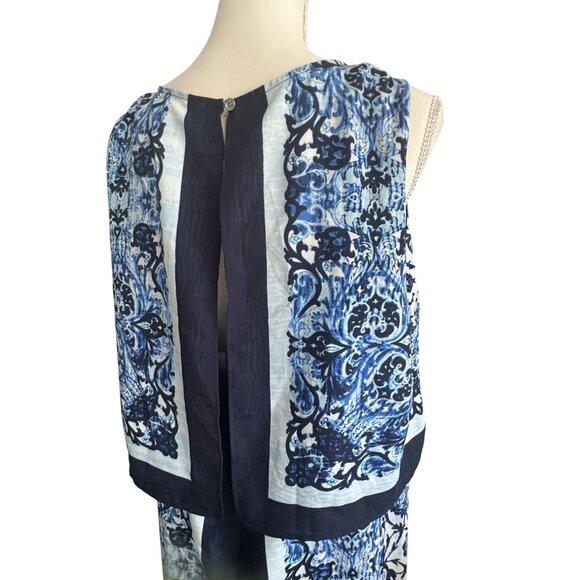 MICHAEL KORS Blue Striped Brocade Print Tiered Dress Size 14 - Picture 2 of 8